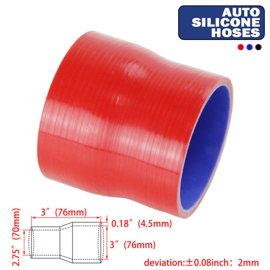 2.75 to 3 70mm-76mm Silicone Reducer Coupler Turbo Hose For Air Water Tank Red