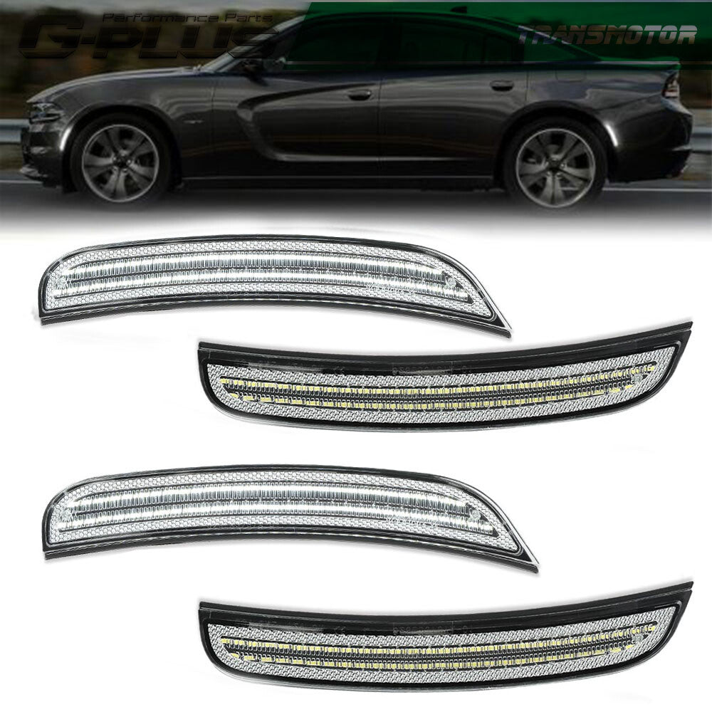 Suitable for 2015-2023 for Dodge Charger White Front and Rear LED Side Marker Lights with Smoked Lens