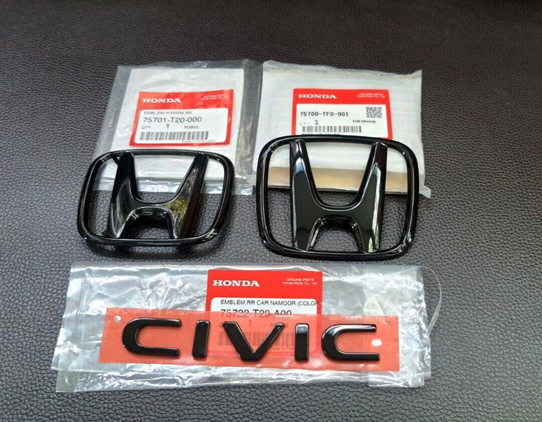 1 pair of H + 1 civilian FE black glossy logo embroidered badges for Honda for Civic FE 2021-24