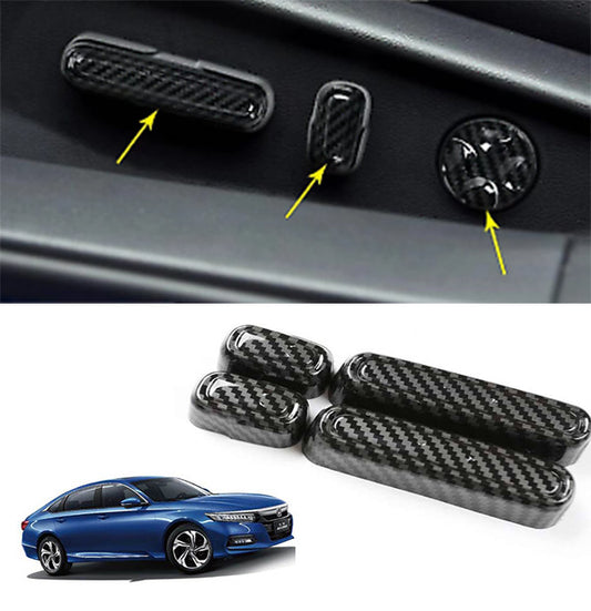 5pc Carbon Fiber for Seat Adjust Handle Button Cover Trim for Honda Accord 2018-2020