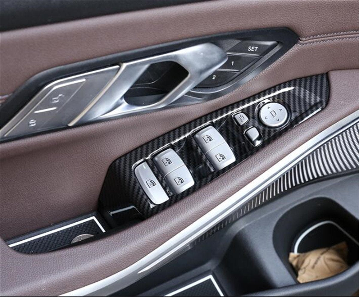 4¡ÁCarbon Fiber ABS Window Lift Switch Button Trim for BMW 3 Series G20 2019-2021