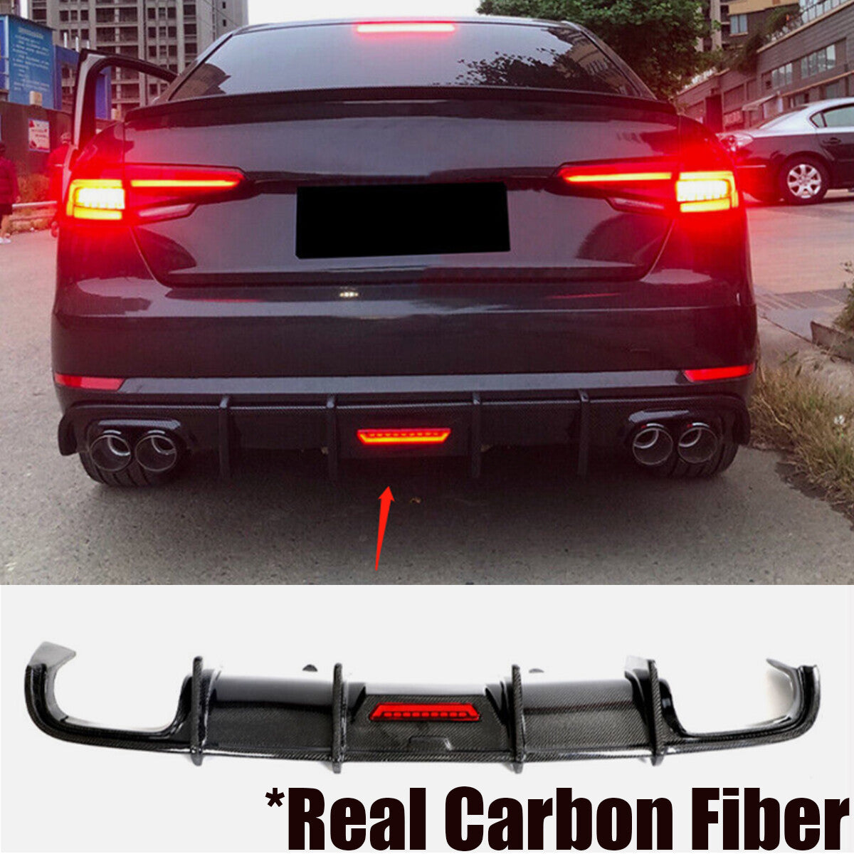 Carbon Fiber Rear Bumper Diffuser Lip Spoiler Fit for Audi A4 B9 Sedan 2017-2019