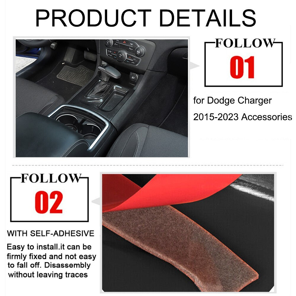 5PCS Carbon Fiber Central Control Panel Cover Trim Kit for Dodge Charger 2015-23