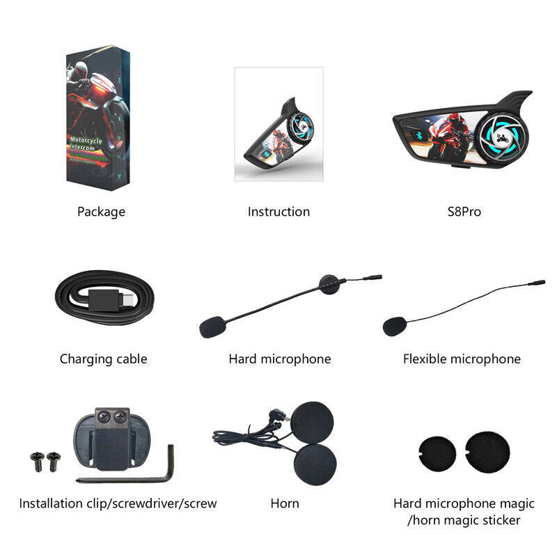 Bluetooth Motorcycle Helmet Intercom Talking Reduction Waterproof Headphones Kit