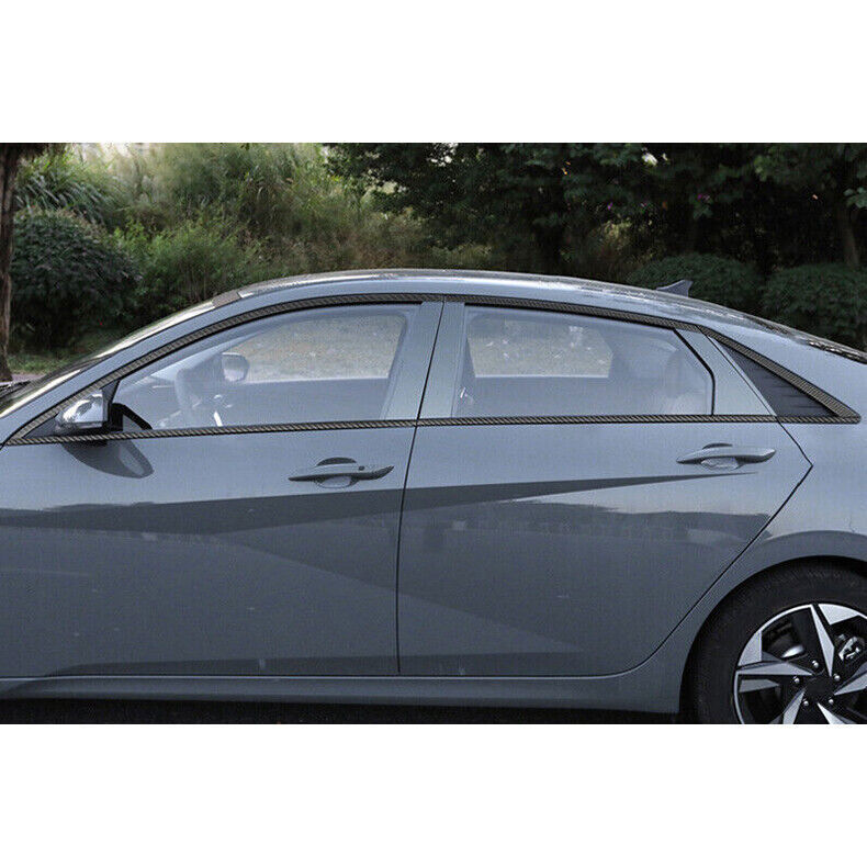 for Hyundai for Elantra 2021-23 Carbon Fiber Full Steel Window Strip Cover Trim Set