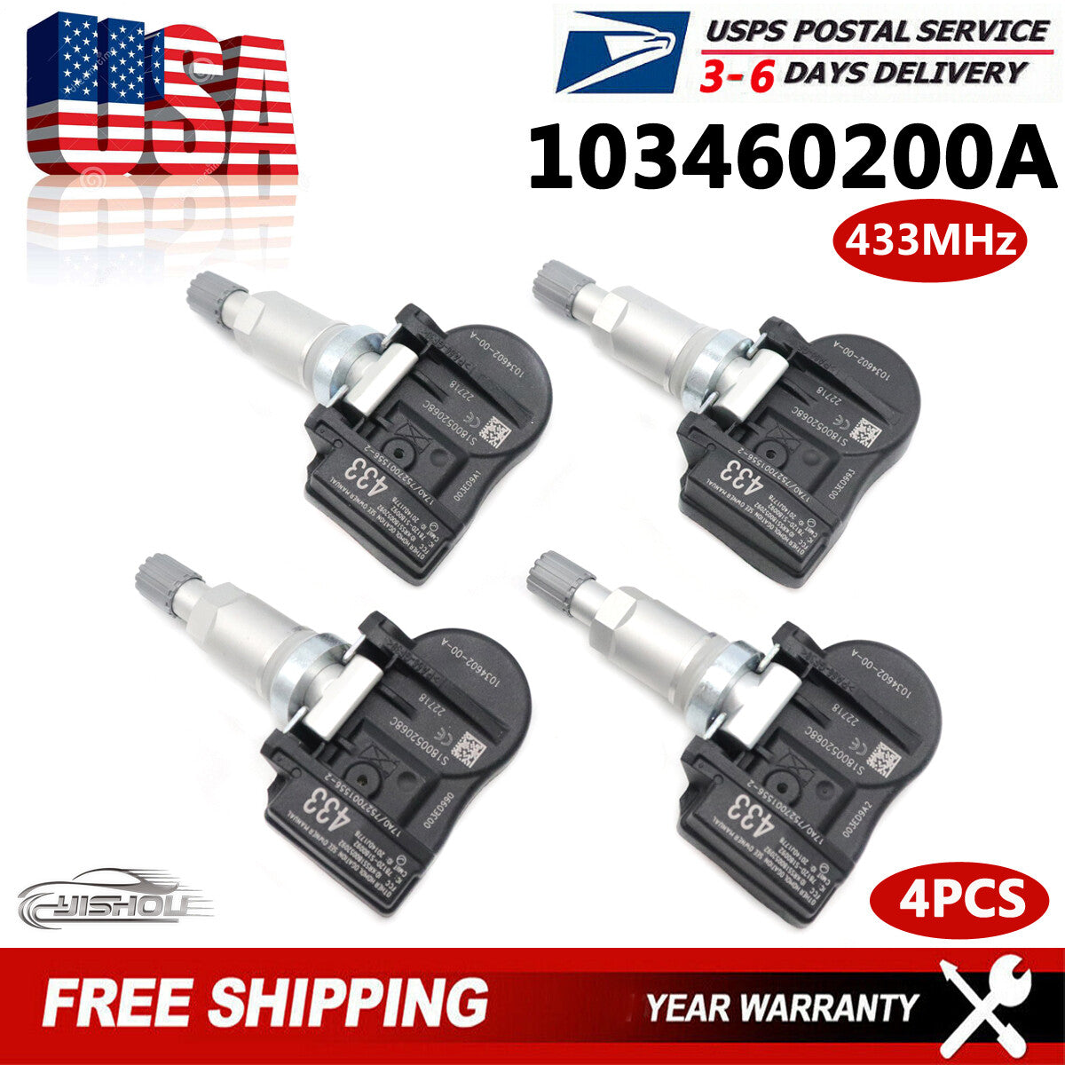 Set 4PCS TIRE PRESSURE SENSOR TPMS NEW for TESLA MODEL 3 S X 433MHZ 103460200A