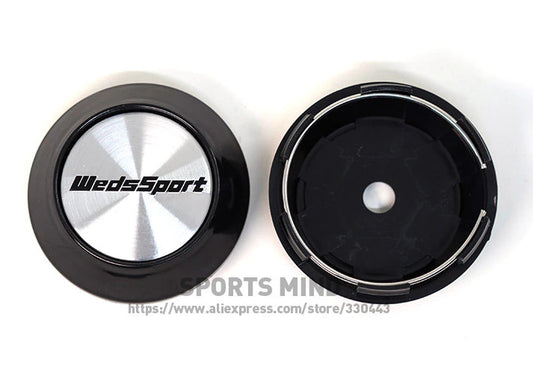 4-Piece Set of 68mm Weds Sport Silver Wheel Center Caps, Hub Caps, Badges, TE37