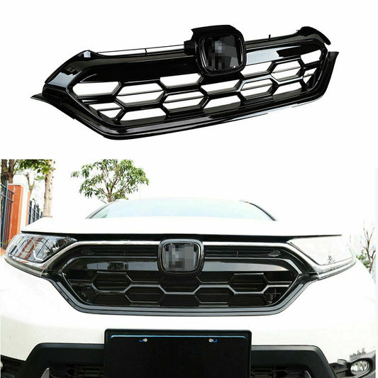 for Honda CR-V CRV 2017-2022 Glossy Black Grille Front Bumper Center Mesh Trim