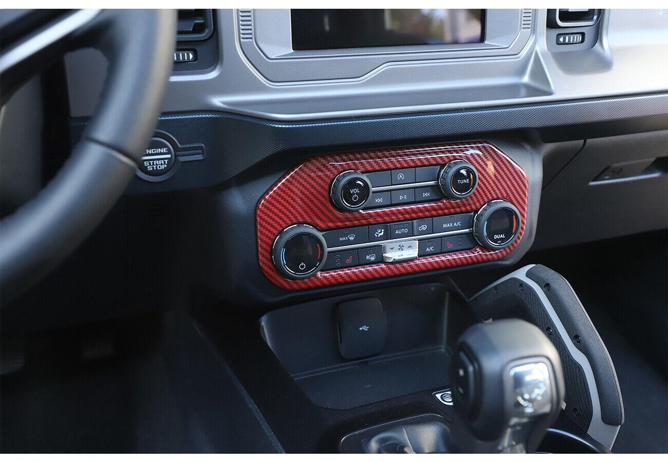 Red Carbon Central Control AC Volume Panel Cover Trim for Ford Bronco 2021-2023