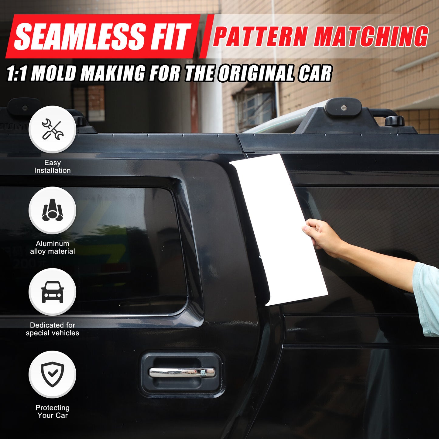 Silver Steel Window Center Pillar Cover Trim (8 Pieces) for Hummer H2 2003-2009