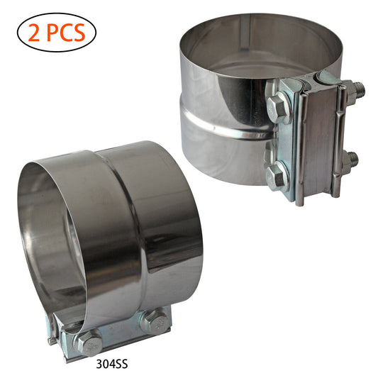 2Pcs 2.5Lap Joint Exhaust Band Clamp Stainless Steel Muffler Clamp Sleeve 2.5In