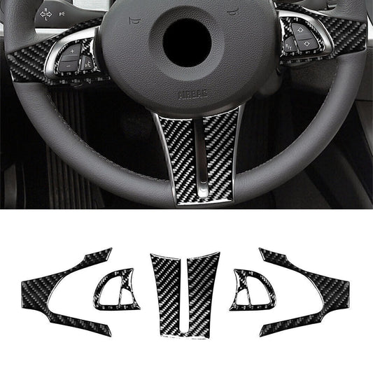 5 Pcs Steering Wheel Kit Cover Trim Black for BMW Z4 E85 2003-2008 Carbon Fiber