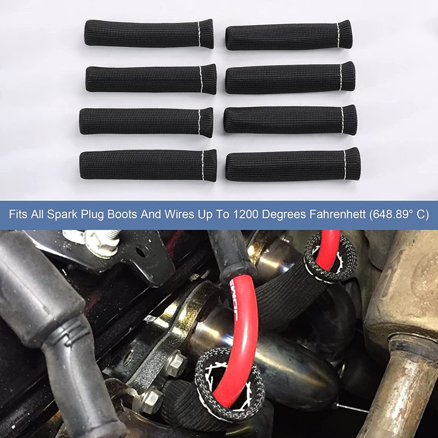 8-Piece Spark Plug Wiring Starting Heat Insulation Protective Cover for SBC BBC 350 454