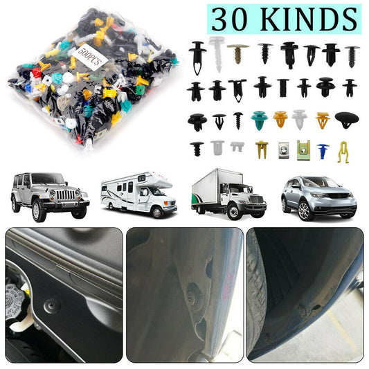 500Pcs Car Plastic Body Push Pin Rivet Fasteners Trim Moulding Clips Screw Mixed