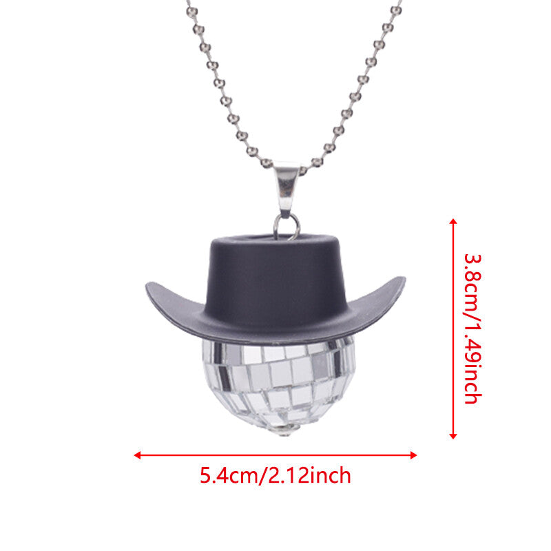 Cowboy Hat Disco Ball Car Ornamen Shiny Rear View Mirror Hanging Acessory Black