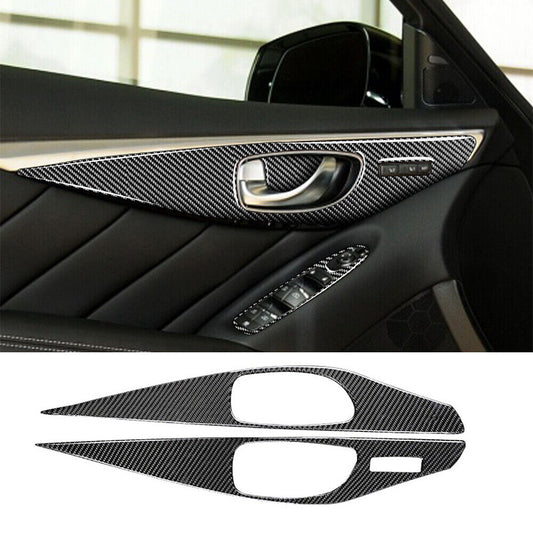 2Pcs Carbon Fiber Interior Door Panel Decorative Trim for Infiniti Q50 Q60 2014+