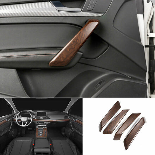 Fit for Audi Q5 2018-23 Cen Wood Grain Inner Door Armrest Strip Cover Trim 4PCS