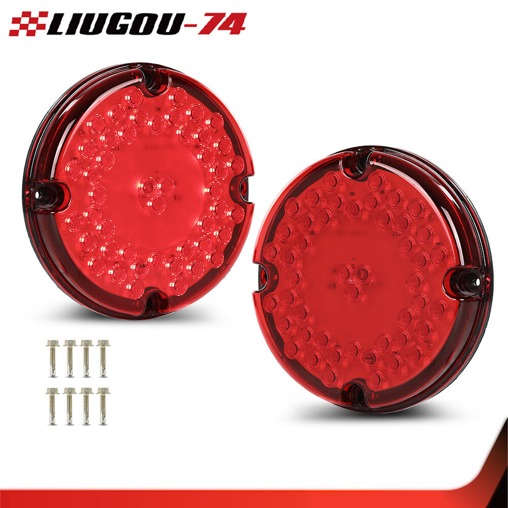 Two 7-inch round amber 47-LED taillights suitable for transit vehicles (no mounting brackets allowed).