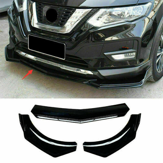 3PCS for Nissan Rogue 2017-2020 Piano Black Front Bumper Lip Spoiler Guard Trim