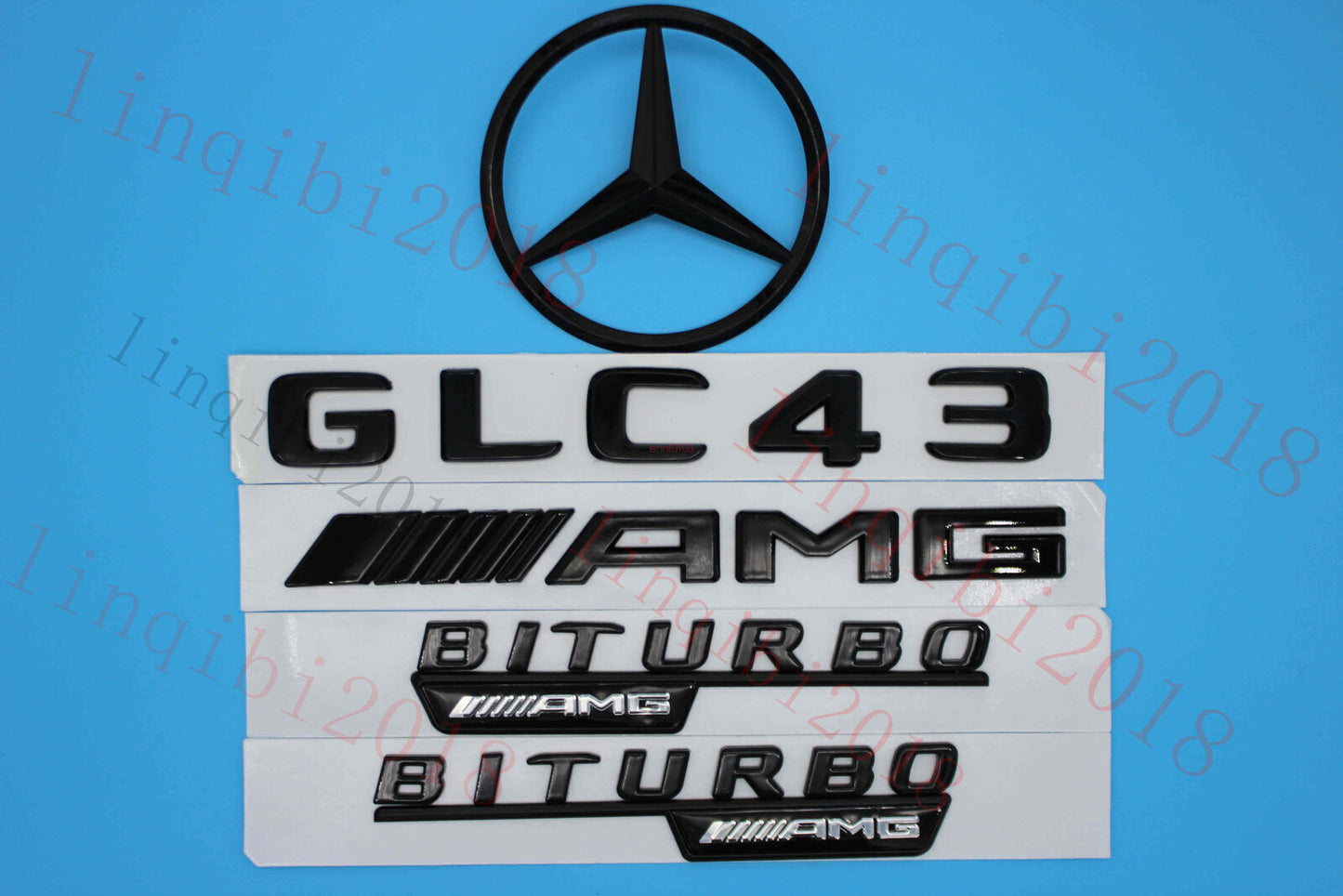 1Set GLC43 AMG BITURBO Trunk Logo Sticker Decal Emblem Badge Package
