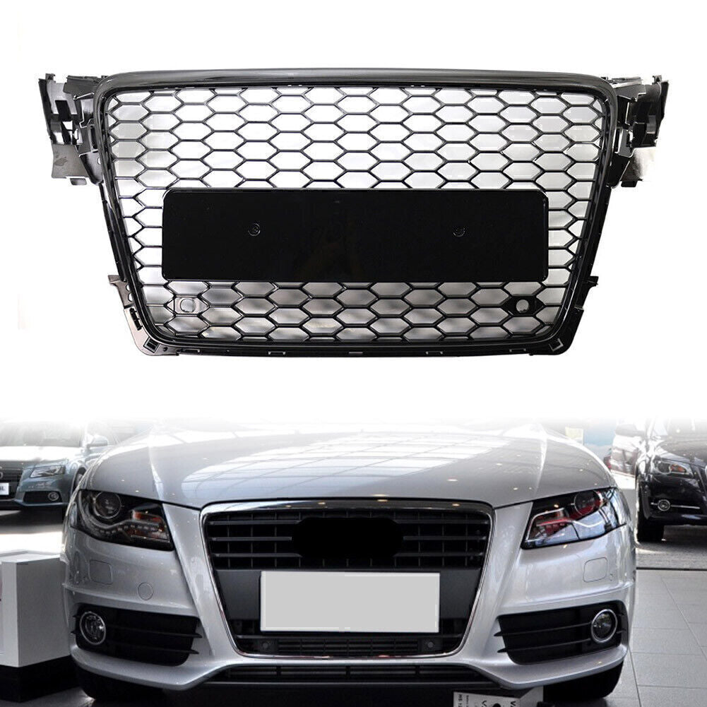 Front RS Honeycomb Mesh Hood Bumper Grill Grille Cover Fit for Audi A4 B8 2009-2012