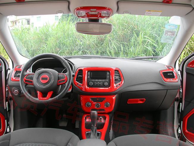 Fit for Jeep Compass 17-2021 Red ABS Inner Steering Wheel Cover Frame Trim 4PCS
