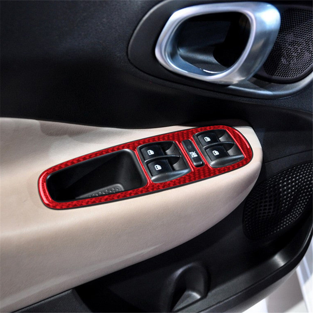 2X Red Front Door Window Control Panel Trim Carbon Fiber for Fiat 500L 2014-2017