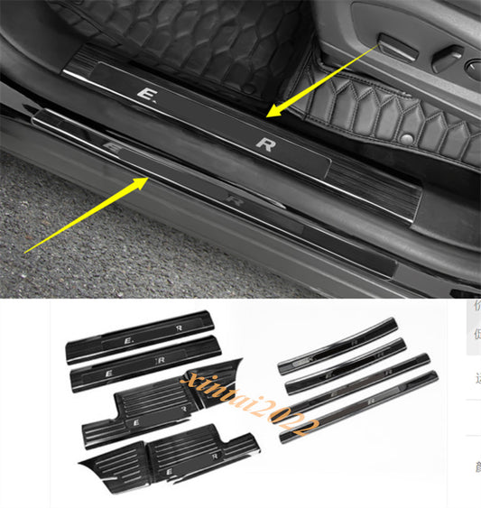 8X Stainless Side Door Sill Plate Guards Cover Black for Ford Explorer 2020-2023