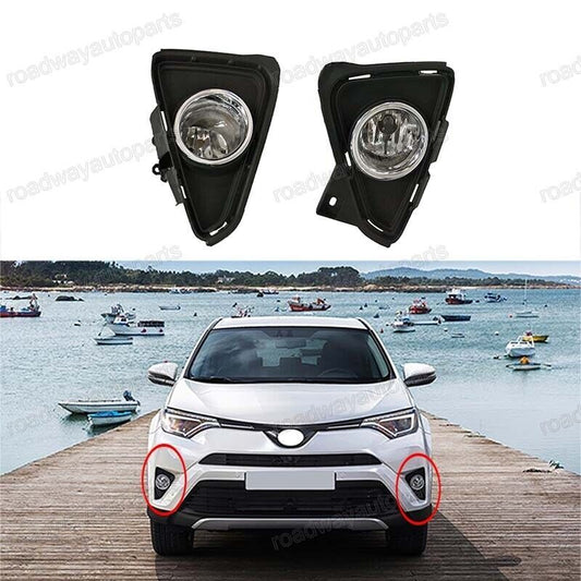 Front Bumper Fog Light Driving Lamp W/Chrome Cover Set for TOYOTA RAV4 2016-2018
