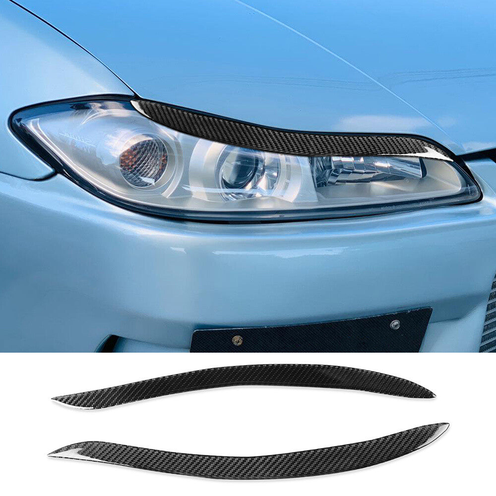 Carbon Fiber Front Headlight Eyelids Eyebrow Trim for Nissan 200SX S15 1999-2002