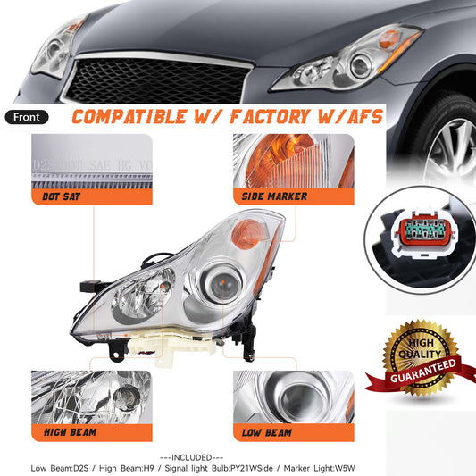 Applicable to 2008-2012 for Infiniti EX35 14-17 QX50 Headlight Driver Side with AFS HID Projector