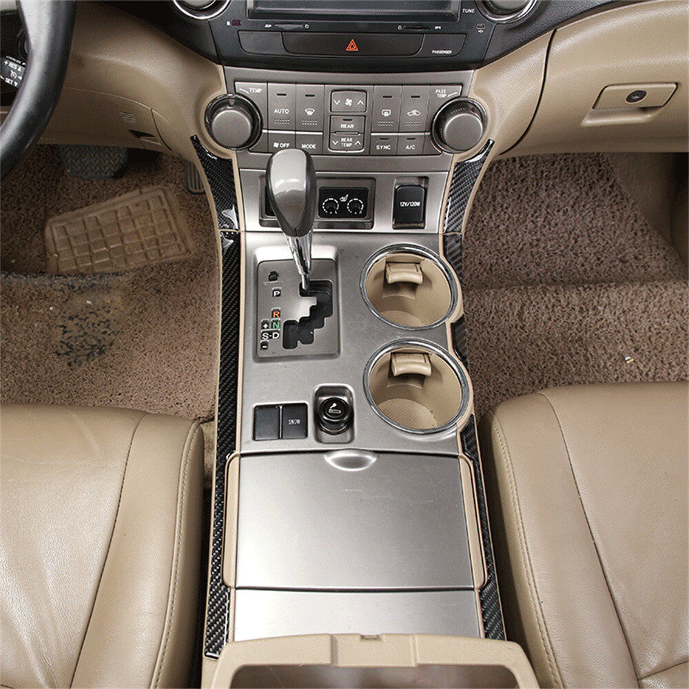 6¡ÁCarbon Fiber Central Gear Shift Side Panel Cover for T@yota Highlander 2009-13