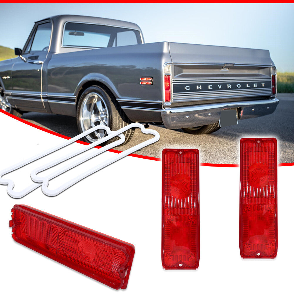 A pair of taillights with lenses and washers for 1967-1972 for Chevrolet for GMC trucks.