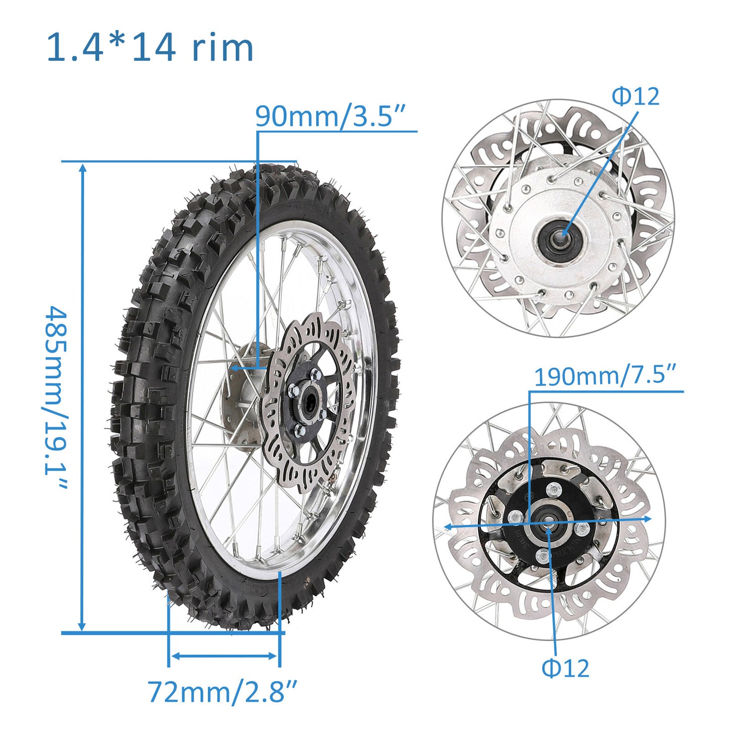 14 Front Wheel 60/100-14 Tyre Rim Brake Assembly Dirt Pit Bike 110cc 125cc KX65