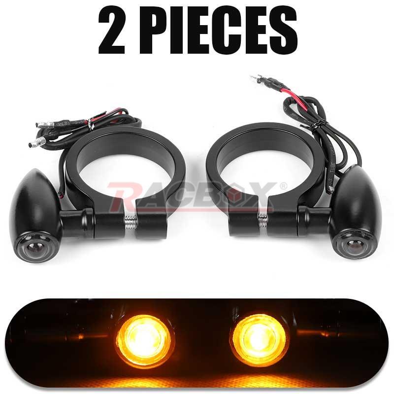 2X Black Bullet Motorcycle 41mm Front Fork LED Turn Signal Blinker Amber Light