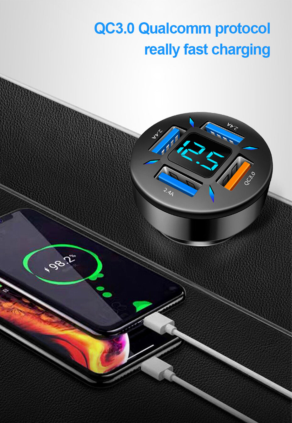 QC3.0 USB Charger Car Charger Phone Fast Charge Cigarette Lighter Socket Adapter