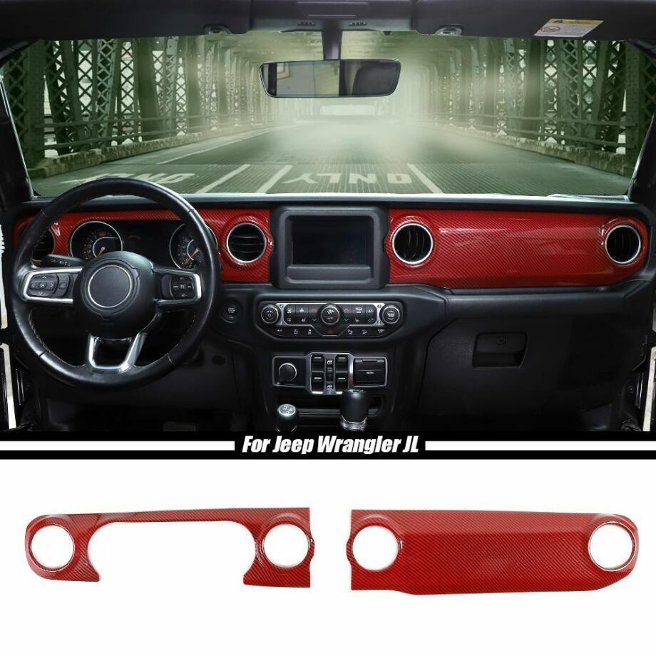 Suitable for 18-23 for Jeep for Wrangler JL, Red Carbon Fiber Interior Center Console Dashboard Cover Trim