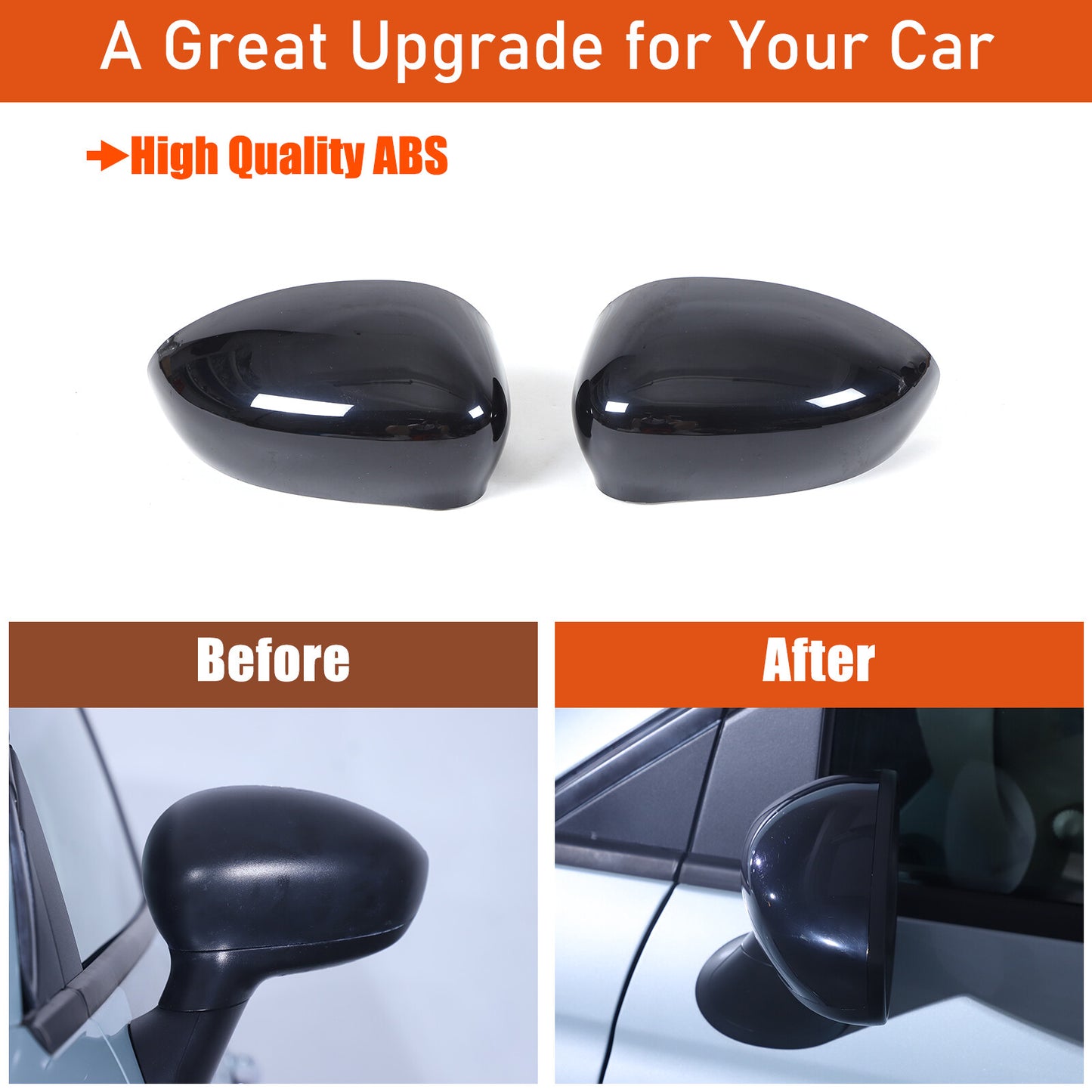 Glossy black side door mirror cover replacement parts for Fiat 500 2007-23