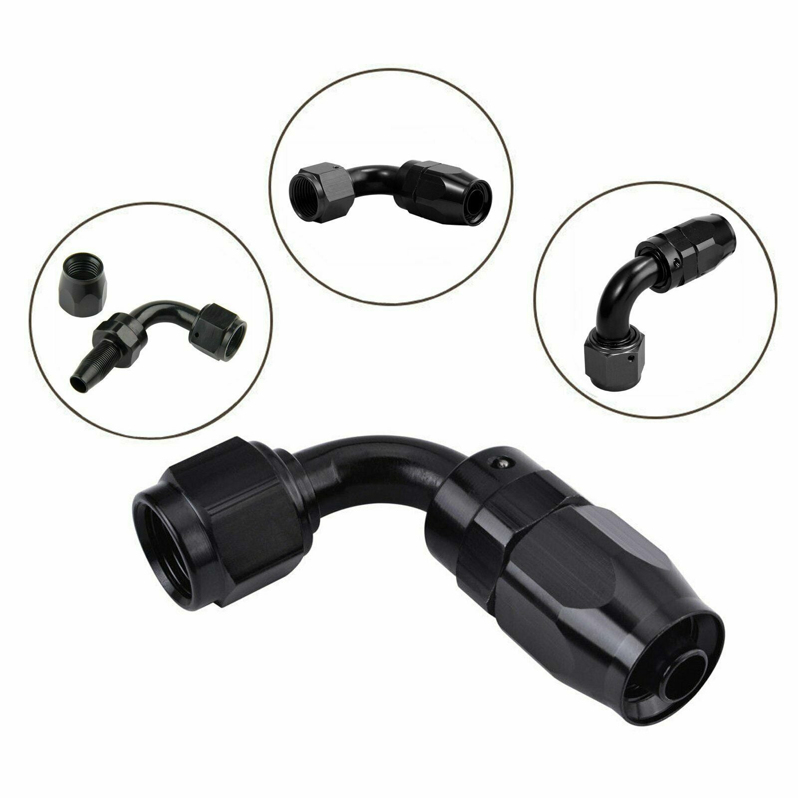 2-Pack 90-Degree Rotating Hose Connector Adapter for Fuel AN10 10AN, Black