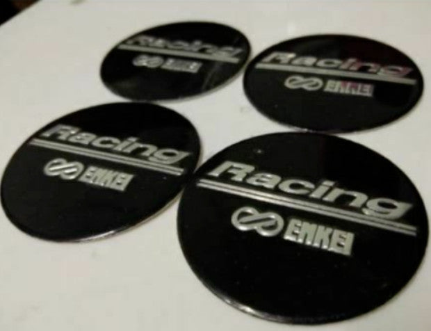 4-Piece Pack 45mm Enkei Racing Wheel Stickers, Hub Stickers, Rim Stickers, Black