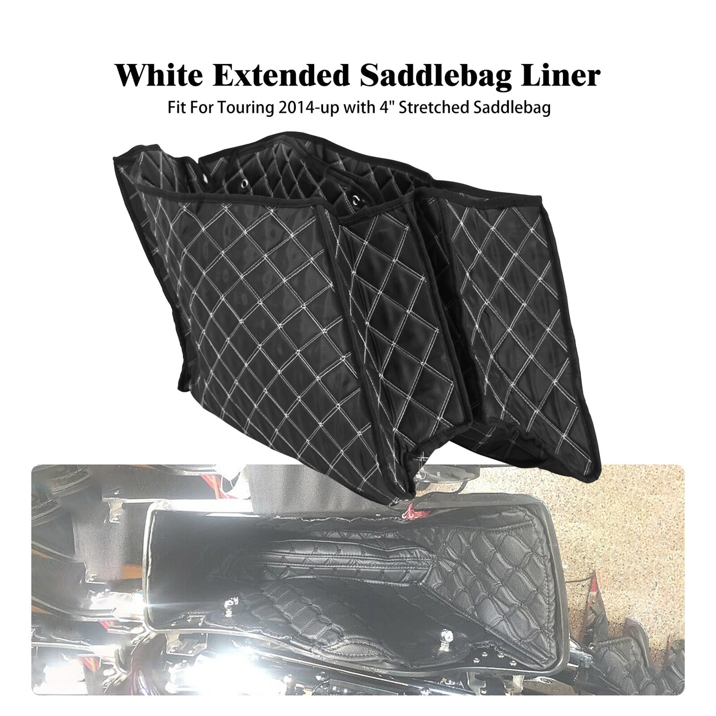 4 Extended Saddlebag Insert Stretched Bag w/ White Line Fits for Harley Touring