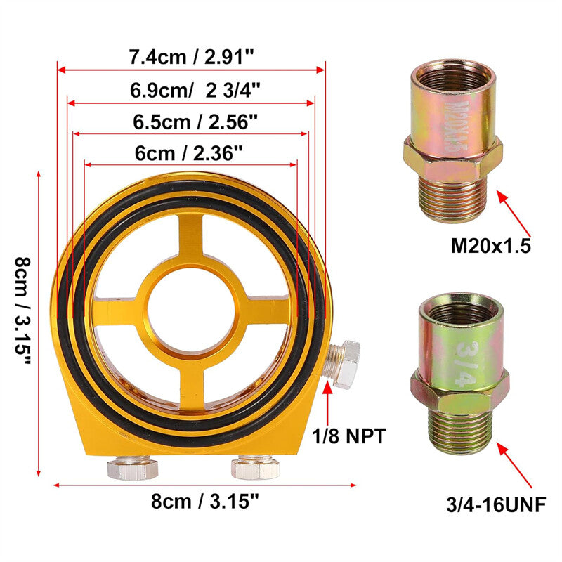 Universal Car Oil Filter Cooler Sandwich Plate Adapter 1/8 NPT M20x1.5 3/4-16UNF