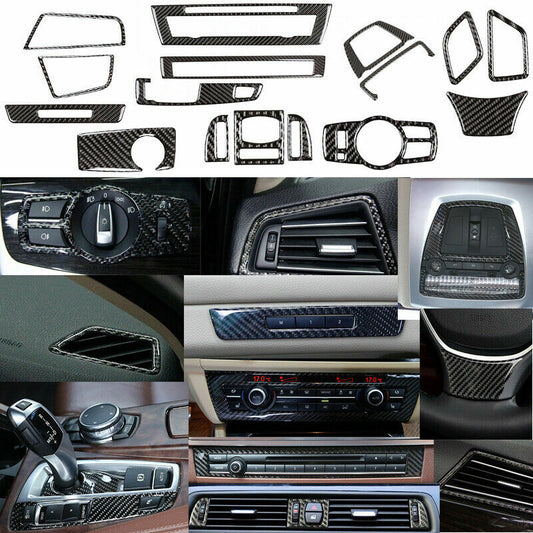 16pcs Carbon Fiber Full Interior Sticker Cover Fit for BMW 5 Series F10 2011-17