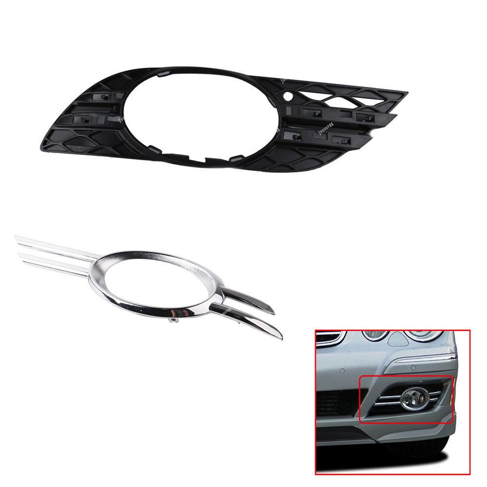Left Fog Light Cover Grille+ Chrome Molding Trim Set for Mercedes W211 2007-2009