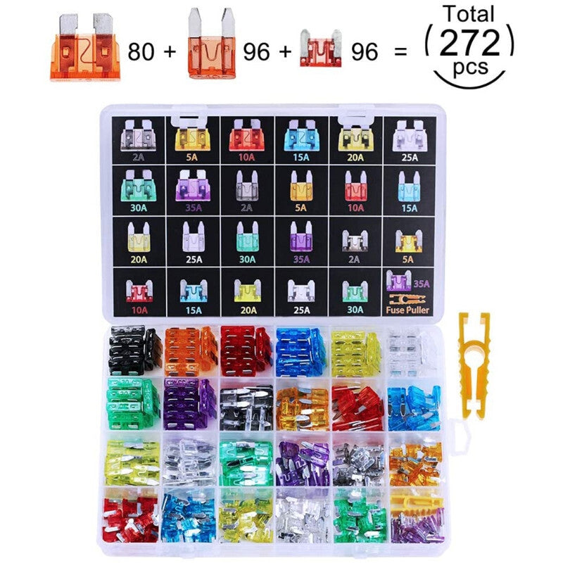 272Pc Car Fuse Car Blade Fuse Assortment Assorted Kit for Mini Small Size Blade Set
