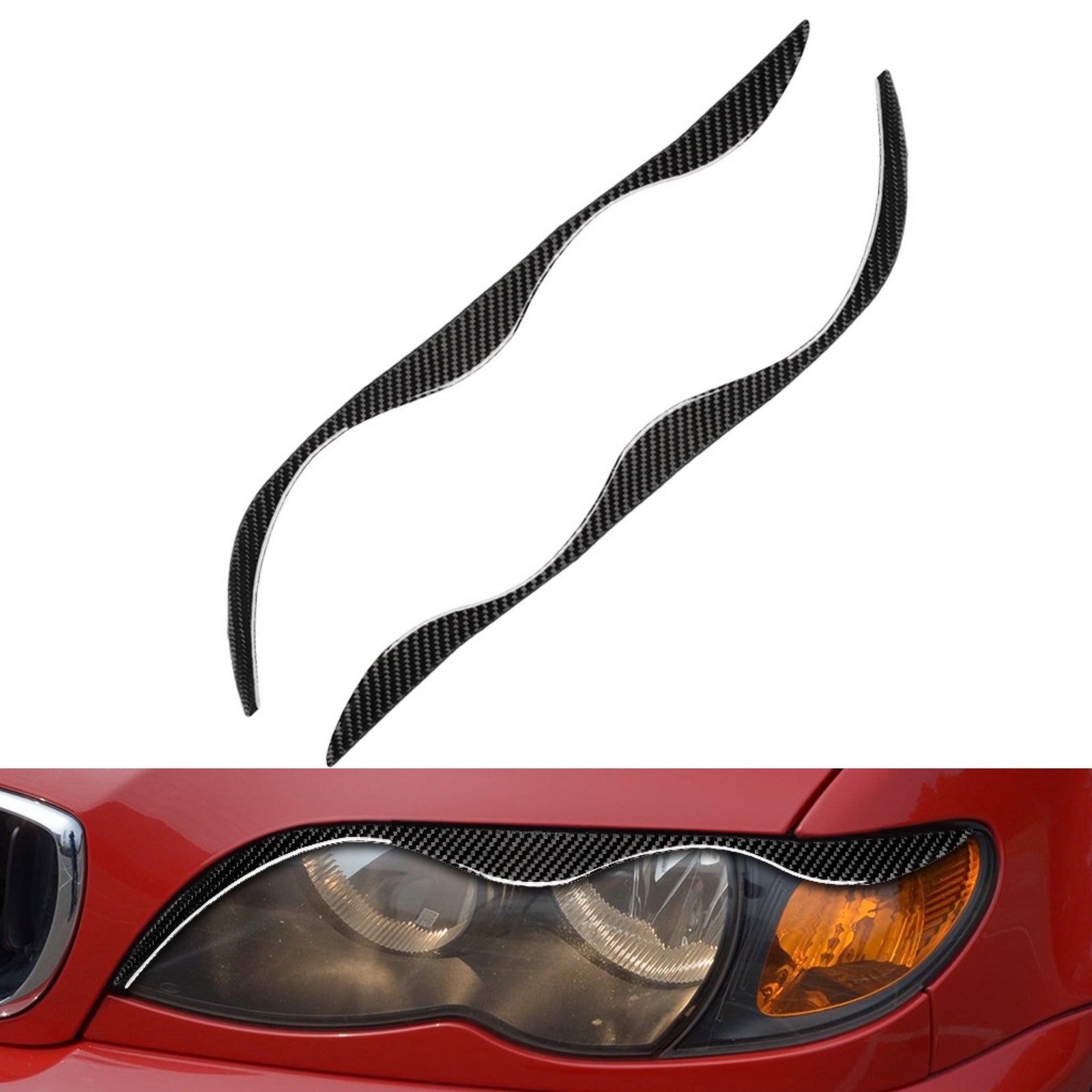 2pcs Carbon Fiber Headlights Sticker Trim Cover Fit for BMW 3 Series E46 1998-05