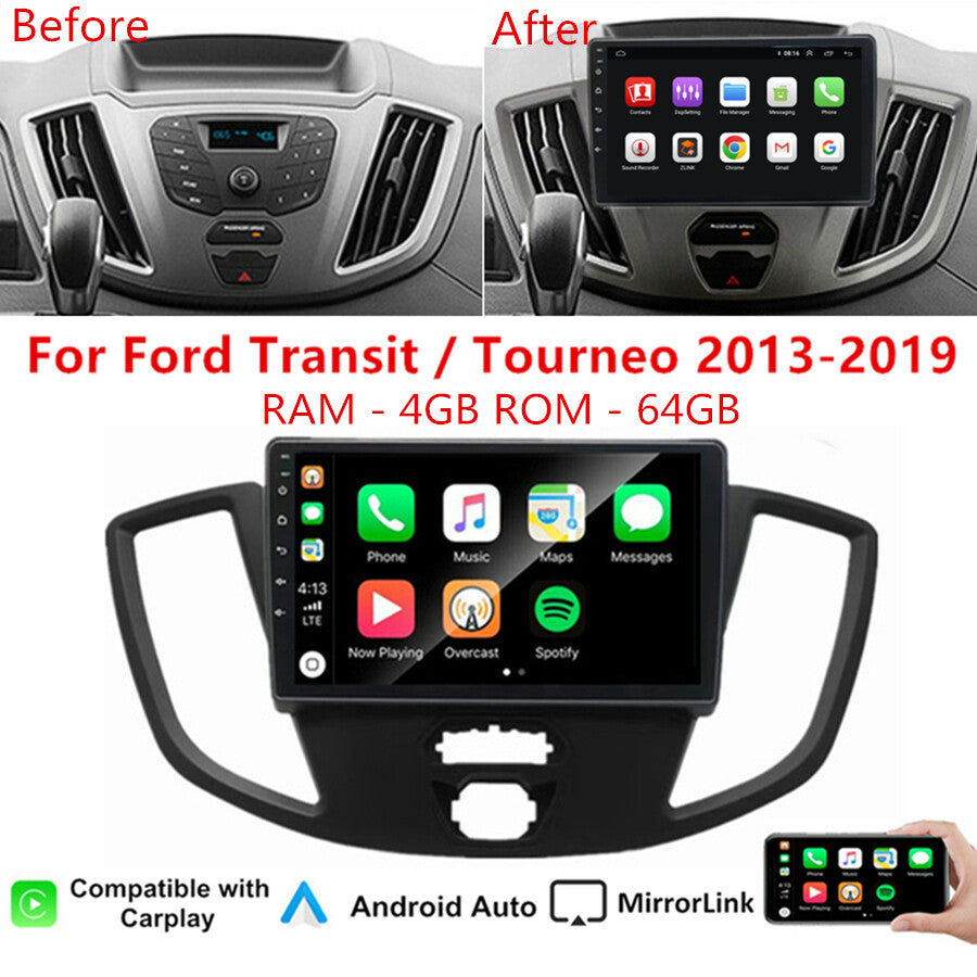9 Android Stereo Radio GPS 4+64GB For 2013-2019 for Ford Transit Custom w/ Carplay