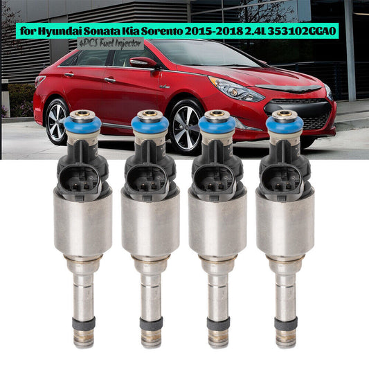 4PCS Fuel Injector Fit for Hyundai Sonata for Kia Sorento 2015-2018 2.4L 353102GGA0