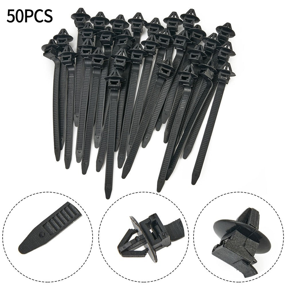 50-Piece Nylon Cable Tie Wrapping and Fixing Clips, Car Hose Buckles, Zipper Straps Kit