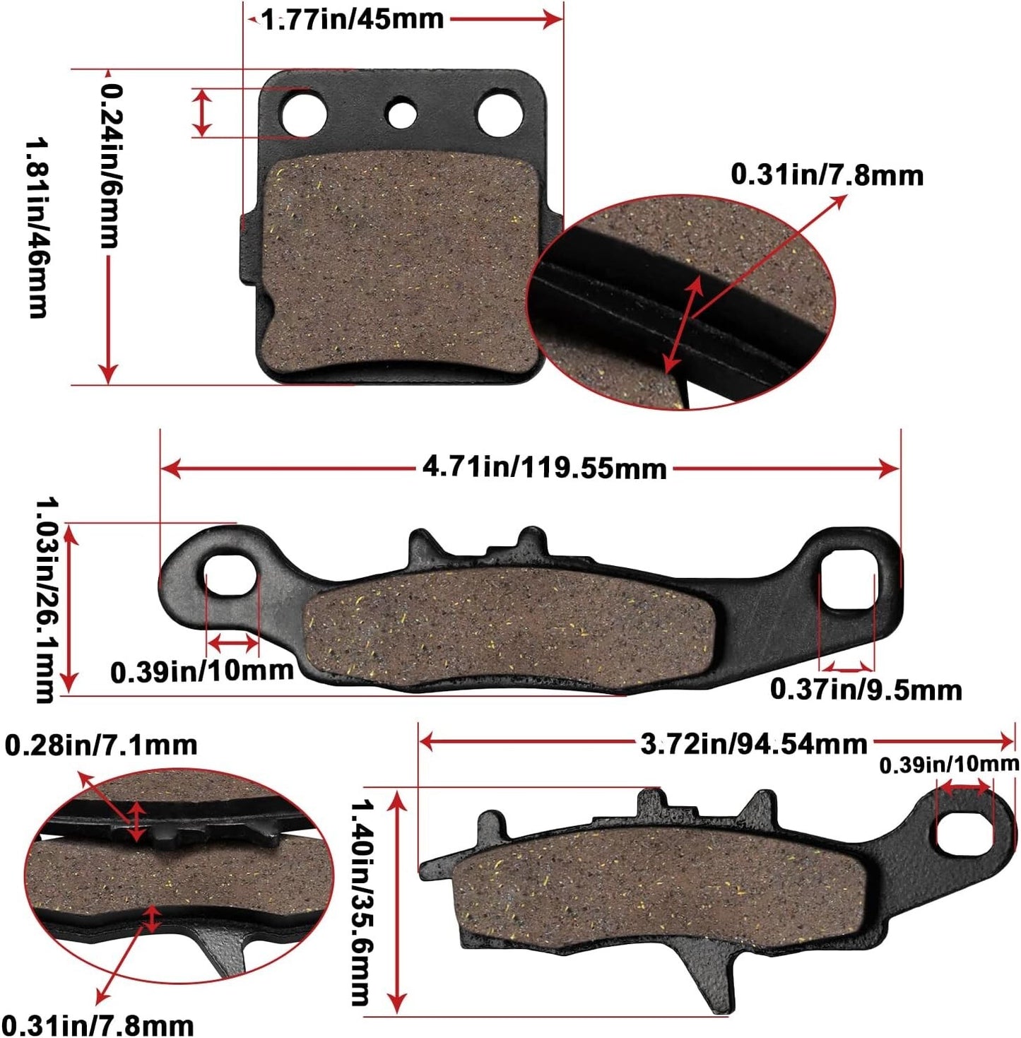 Brake Pads for Kawasaki KFX 450R KFX450R KSF450 2008 2009 2010 2011 2012-2014
